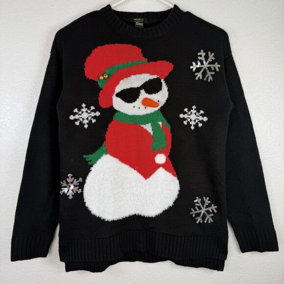 Forever 21 Snowman Ugly Christmas Sweater Black Women's SMALL - Picture 1 of 8